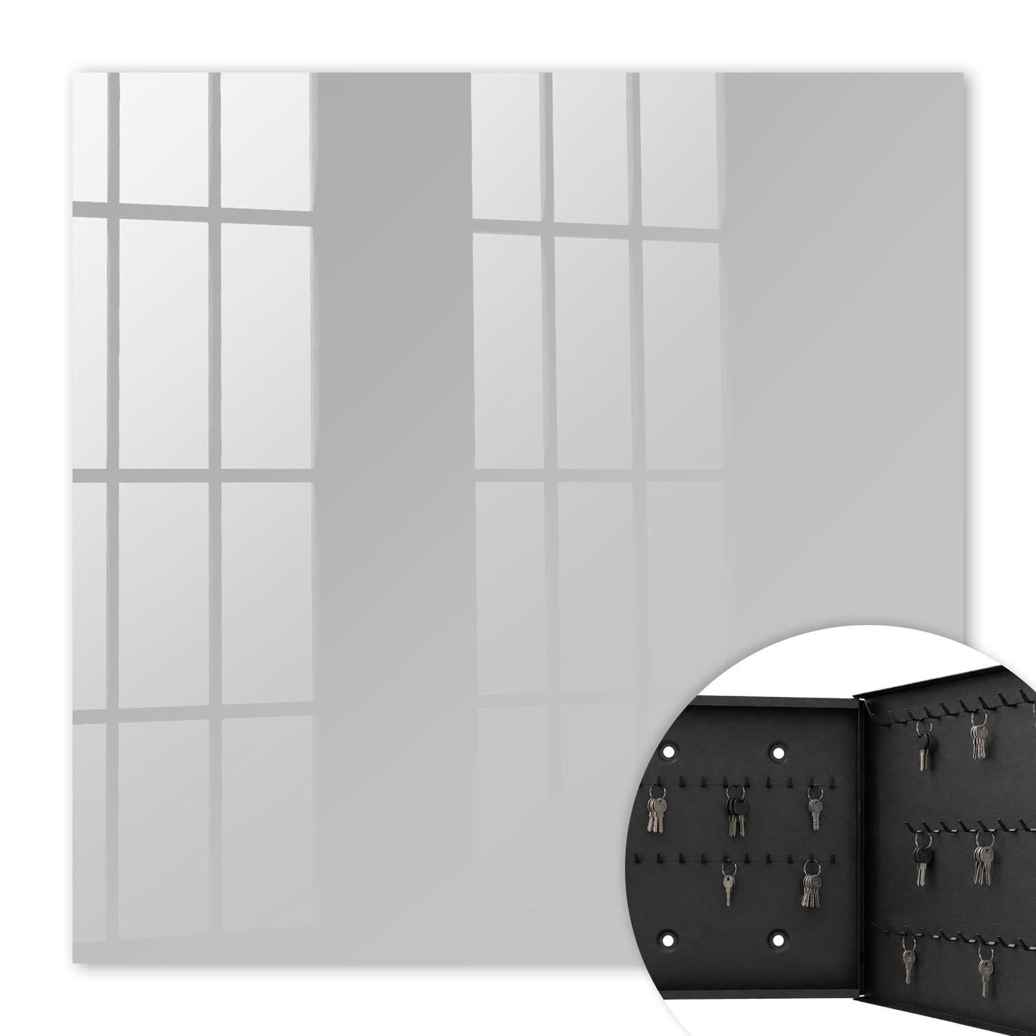 SCHLÜSSELBOX Schwarz 30x30 cm- Türöffnung nach rechts - Glattes Grau - Grau, Metall (30/30/5cm) - TULUP