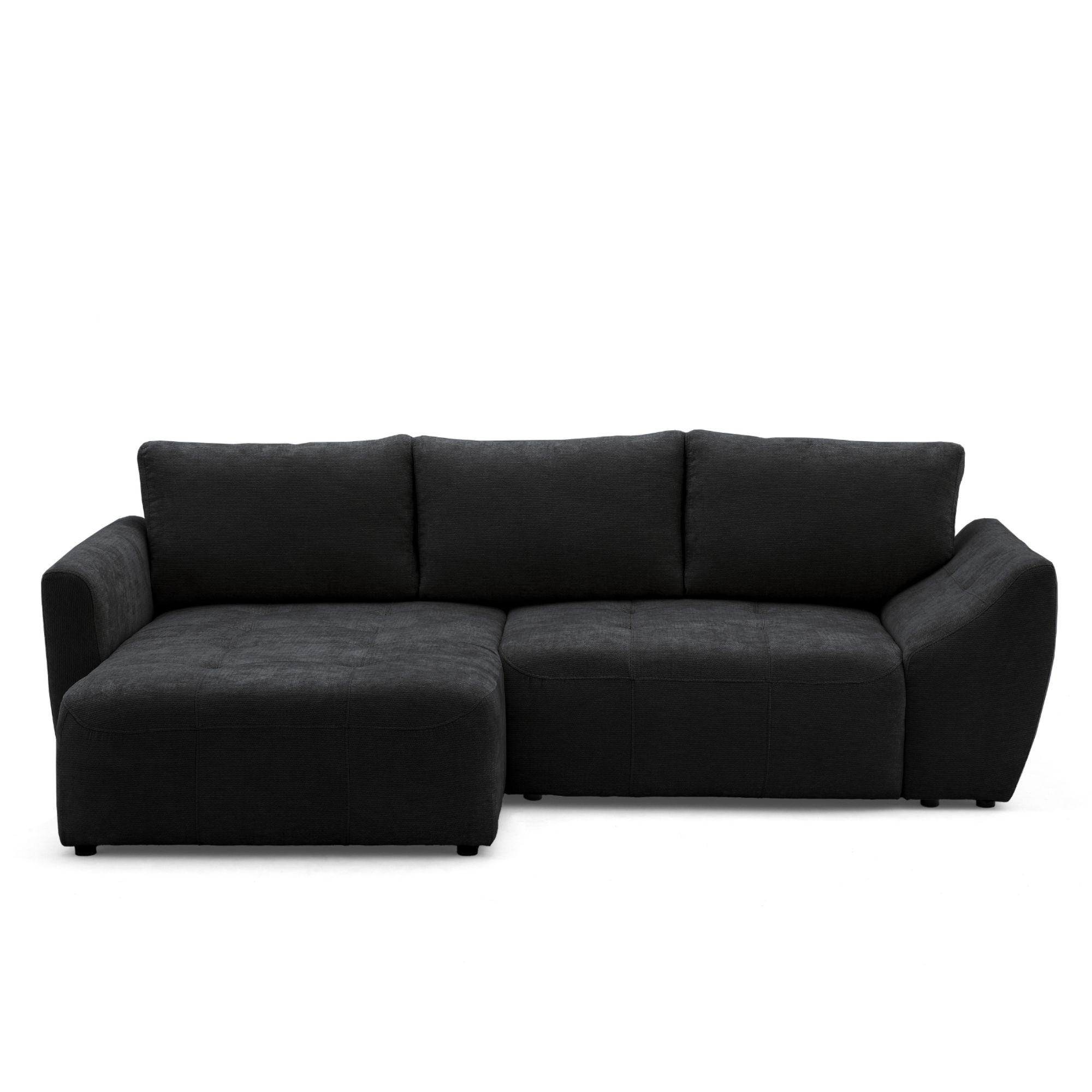 ECKSOFA NICE L Links mit Schlaffunktion 137x204 Chenille Anthrazit - Anthrazit/Schwarz, Holz/Textil (260/165cm) - Muffo