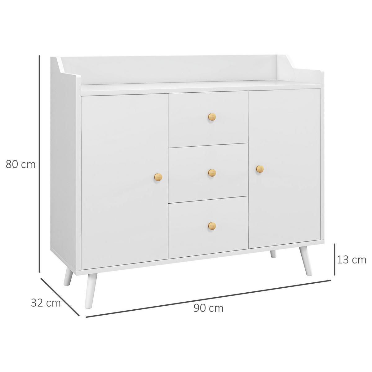 SIDEBOARD Weiß, 2 Türen, 3 Schubladen, 90/32/80 cm - Weiß, Holz (90/80/32cm) - PANGIVO