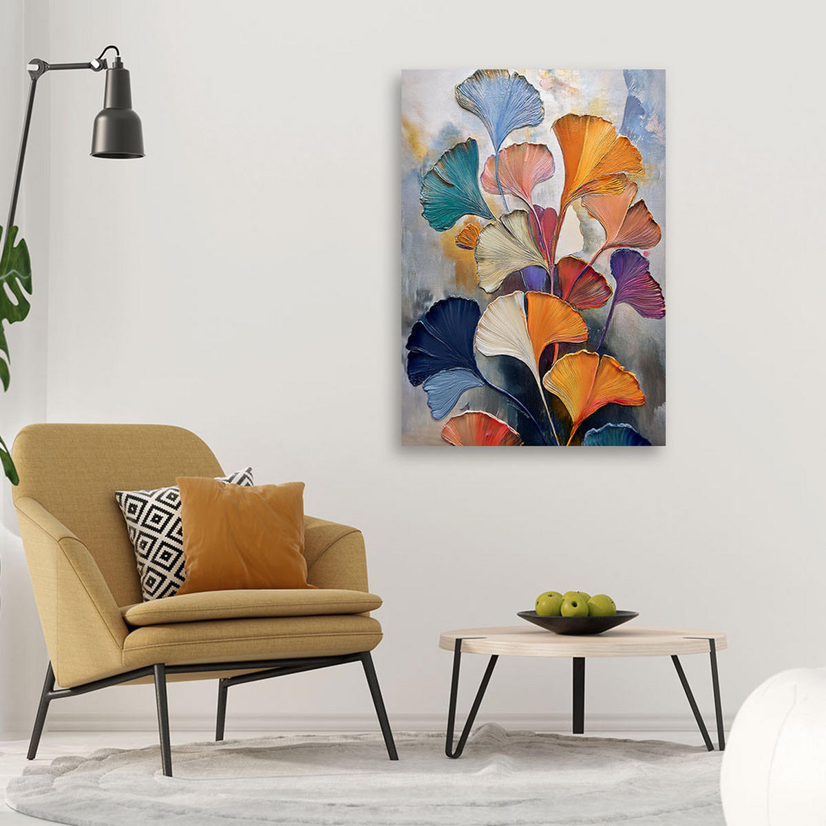 LEINWANDBILD Ginko-Blumen-Botanik-Zusammenfassung 40x60cm - Multicolor, Textil (40/60cm) - Feeby