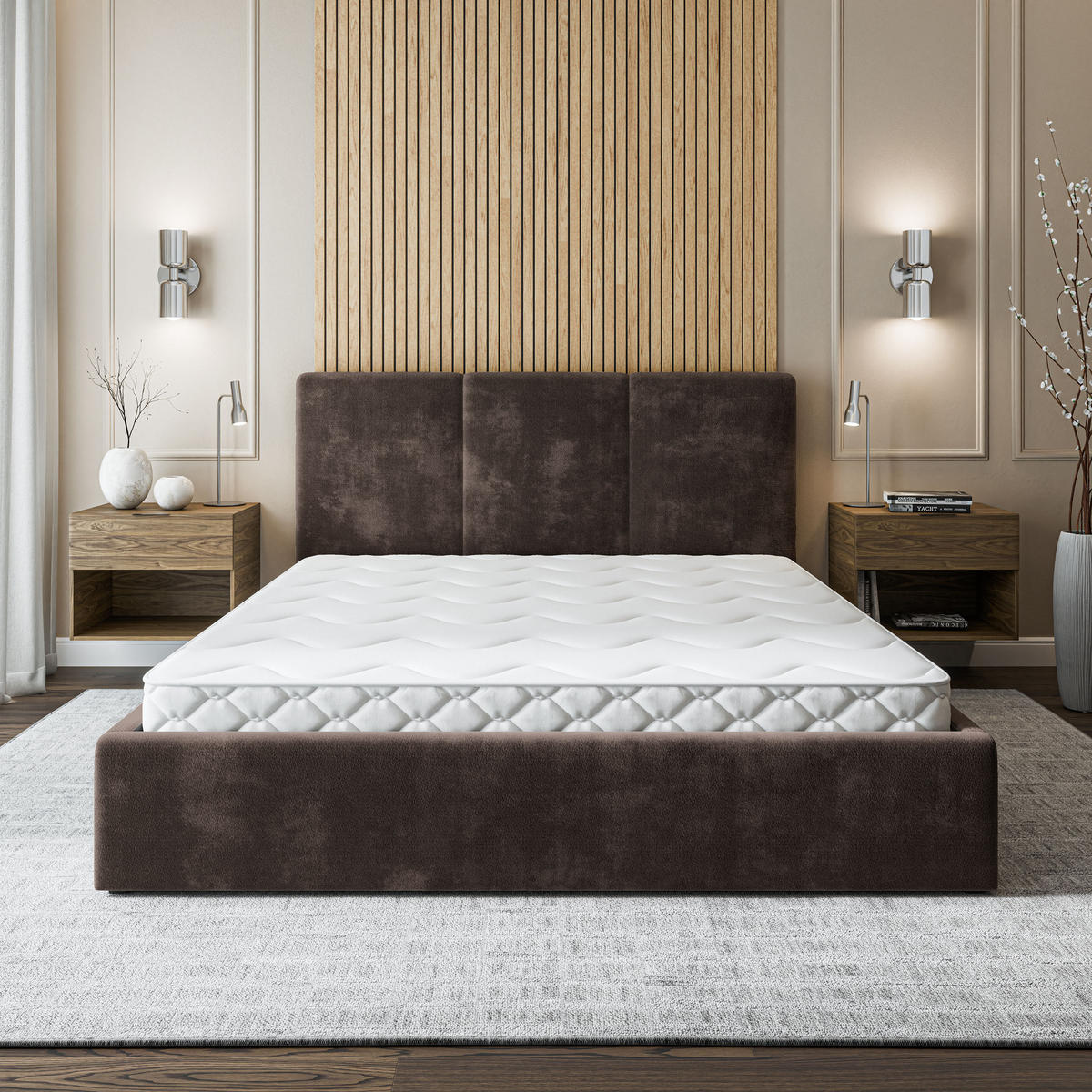 POLSTERBETT AZURI 180x200 cm mit Bettkästen - Braun - Braun, Holz (180/200cm) - MASSENO
