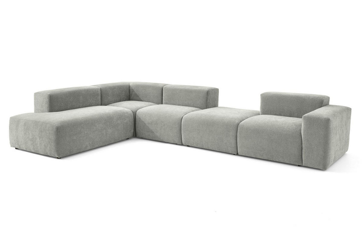 5-SITZER modulares Ecksofa HEAVEN SET 5 Links, Breite 380 cm Webstoff Grau - Schwarz/Grau, Holz/Kunststoff (380/245cm) - Muffo