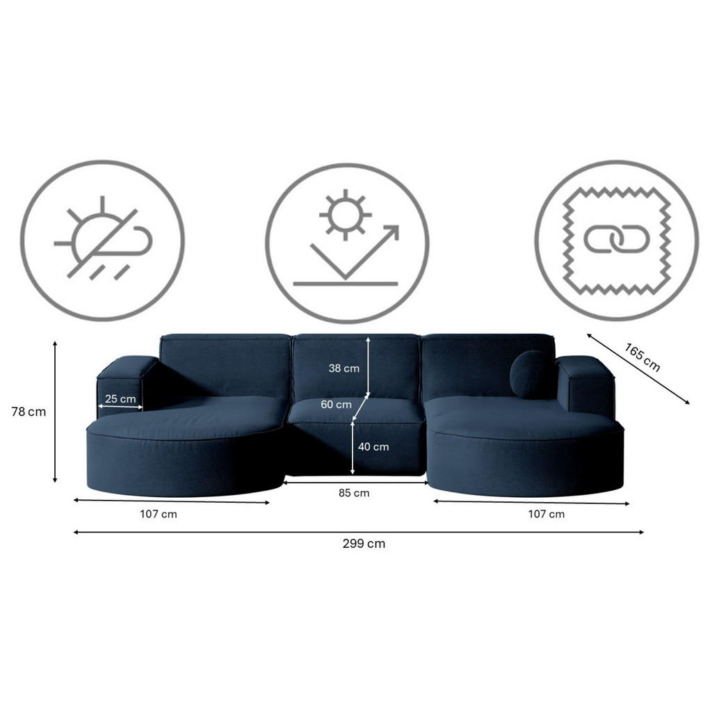 Thumbnail - Kaiser Möbel Gartenecksofa, Blau, Holz, 3-Sitzer, Füllung: Komfortschaum, L-Form,L-Form, 165x78x299 cm, Loungemöbel, Gar...