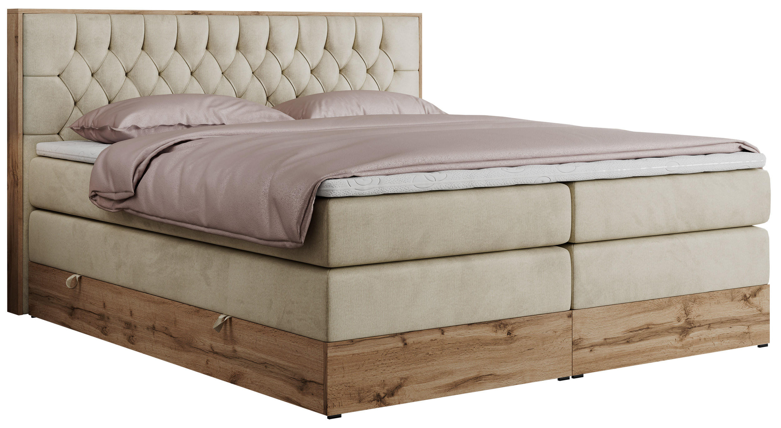 BOXSPRINGBETT AMORE KING 140/200 Beige Velvet - H3 - Beige, Holz/Textil (140/200cm) - MKS