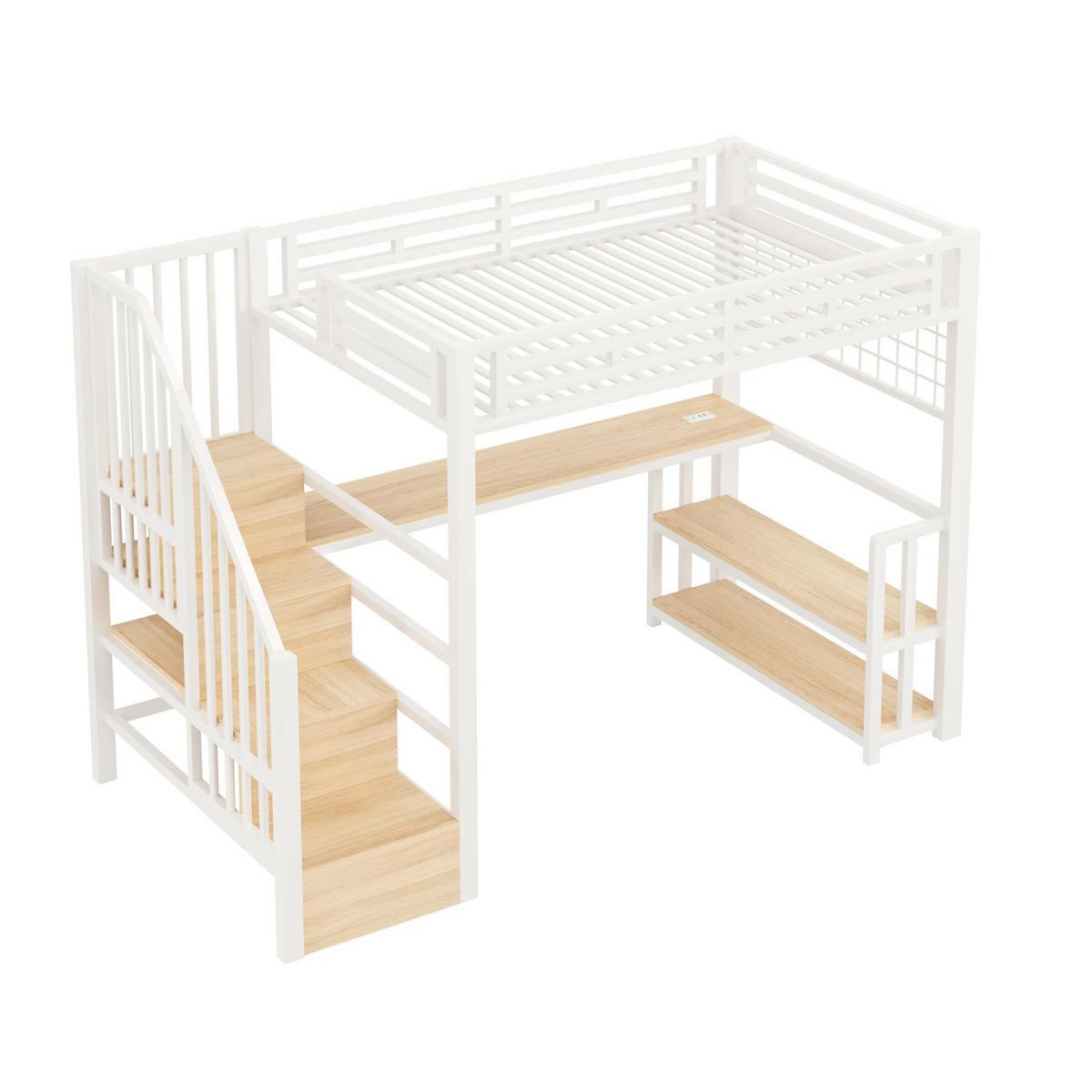 HOCHBETT 90/200 cm in Weiß mit Schreibtisch, Stauraum und LED-Beleuchtung - Weiß, Metall (90/200cm) - Flora Grace
