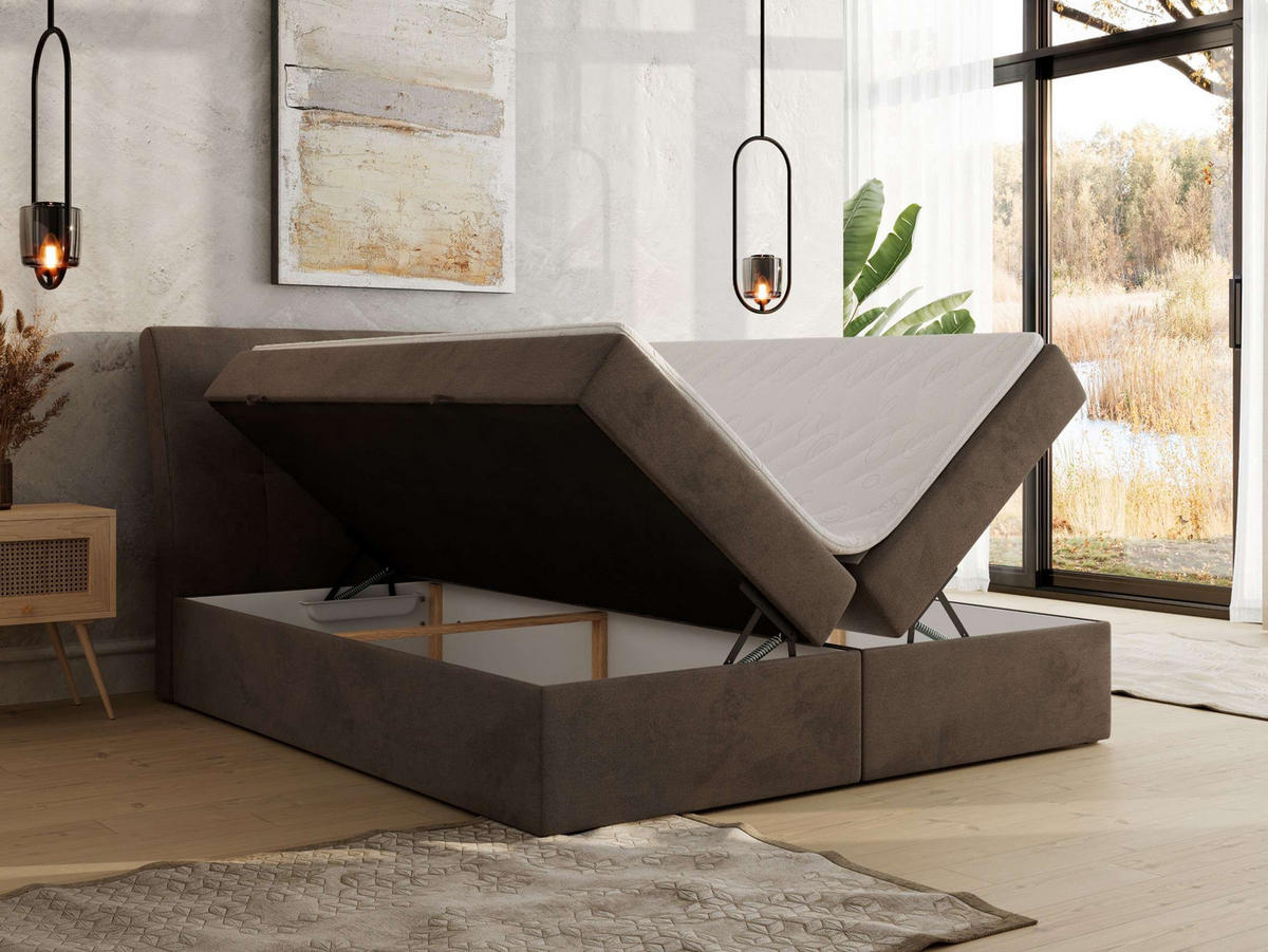 BOXBETT DAGOS 160/200 - Braun Velvet - H3 - Topper T25 - Braun, Textil (160/200cm) - MKS