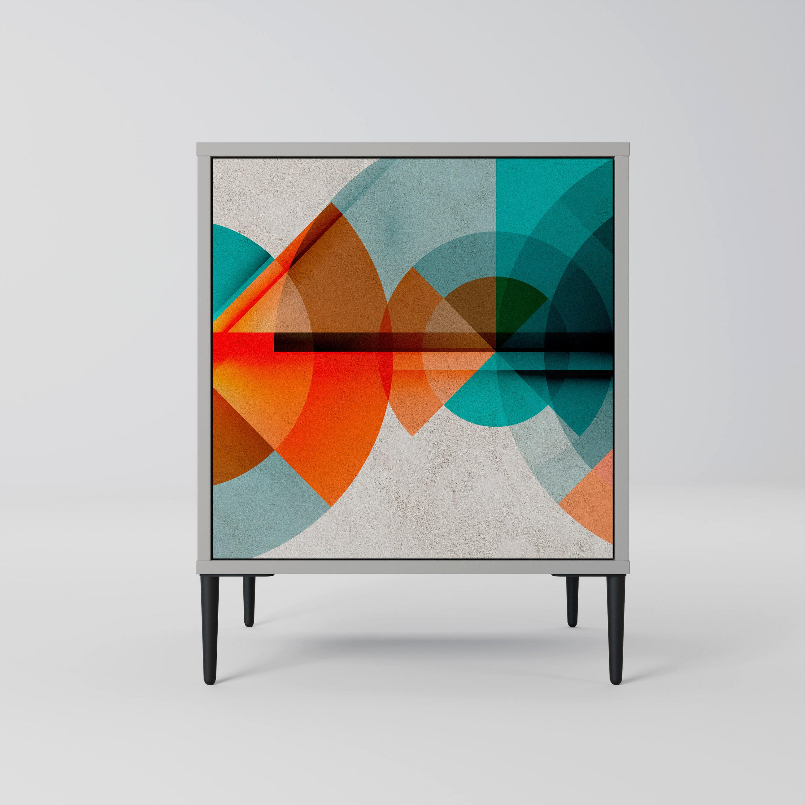 SIDEBOARD CIRCULAR RHAPSODY, Grau, 57,5x42x72,5 cm, Schwarze Metallfüße - Multicolor/Schwarz, Holzwerkstoff/Metall (57.5/72.5/42cm) - SpaceRebels