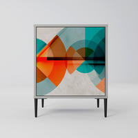 SIDEBOARD CIRCULAR RHAPSODY, Grau, 57,5x42x72,5 cm, Schwarze Metallfüße - Multicolor/Schwarz, Holzwerkstoff/Metall (57.5/72.5/42cm) - SpaceRebels