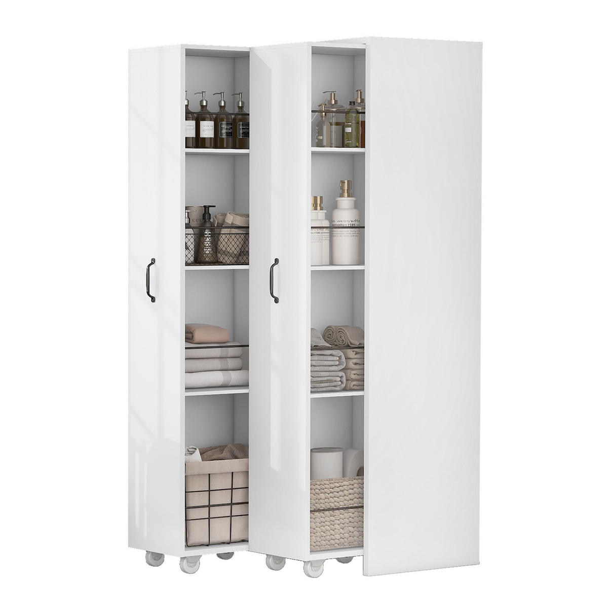 REGAL ausziehbar mit Rollen 51,5 x 41 x 158 cm MDF Weiß - Weiß, Holzwerkstoff (41/158/51.5cm) - Beauniv