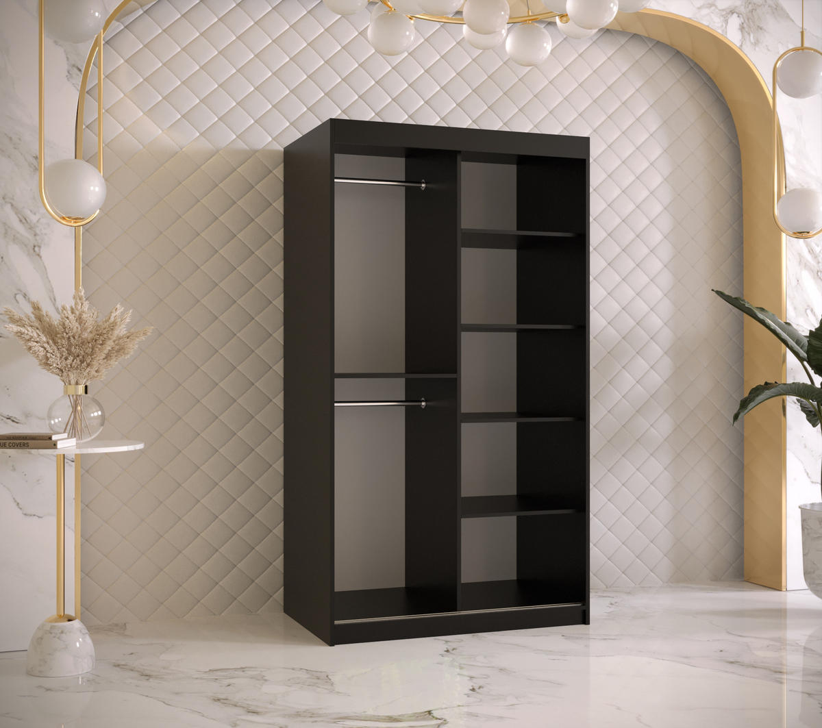 SCHWEBETÜRENSCHRANK 200/100/62 2-türig - Goldfarben/Schwarz, Holz/Kunststoff (100/200/62cm) - MÖBEL KRYSPOL