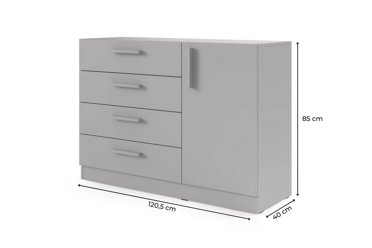KOMMODE BRISSO BRK2 120,5/85/40 cm in Platingrau - Grau, Holzwerkstoff (121/85/40cm) - Deine Möbel 24