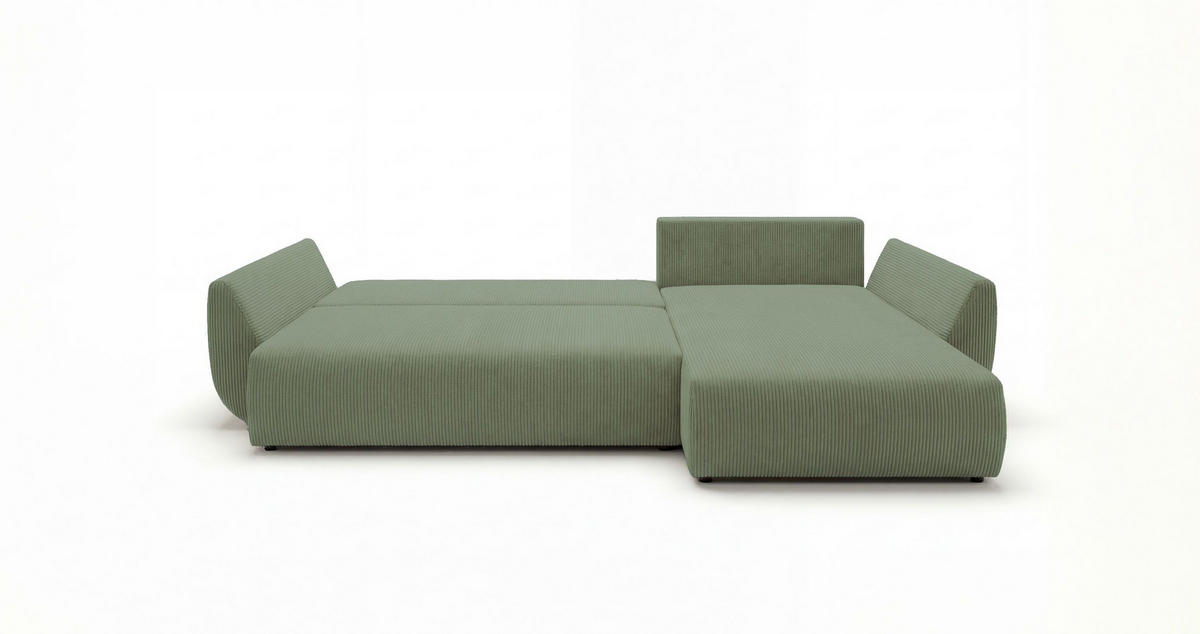 ROHOVÁ pohovka SYDNEY pravá světle zelená manšestr Poso 47 - funkce spaní, úložný prostor - světle zelená, textil (280/175cm) - Cornero
