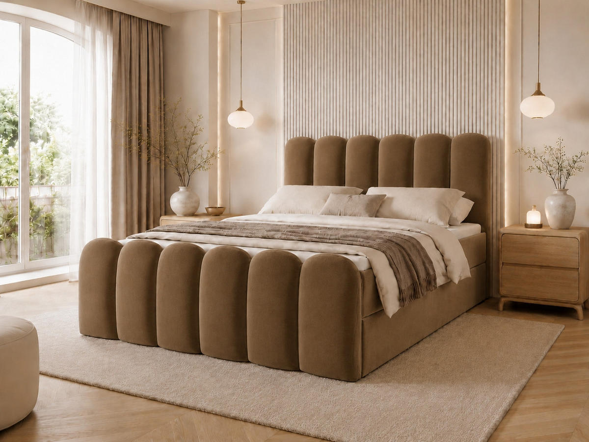 BOXBETT CUDDLE 140x200 cm in Braun, Bettkasten, Topper, Velvet-Stoff - Braun, Holz/Textil (140/200cm) - EMLAR Home