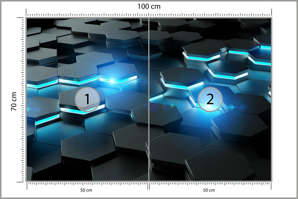 FOTOTAPETE für Jugendzimmer Schwarz Blau Hexagone 100x70 - Blau/Schwarz, Papier (100/70cm) - Muralo