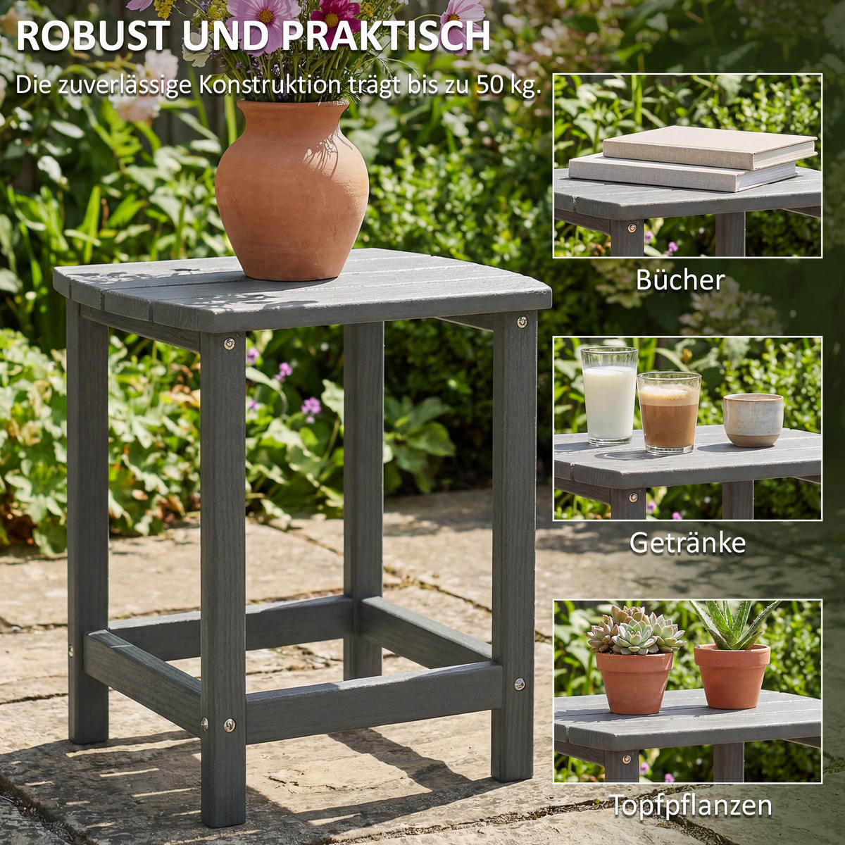 OUTDOOR-BEISTELLTISCH HDPE Grau - Grau, Kunststoff (48/37/46cm) - Outsunny