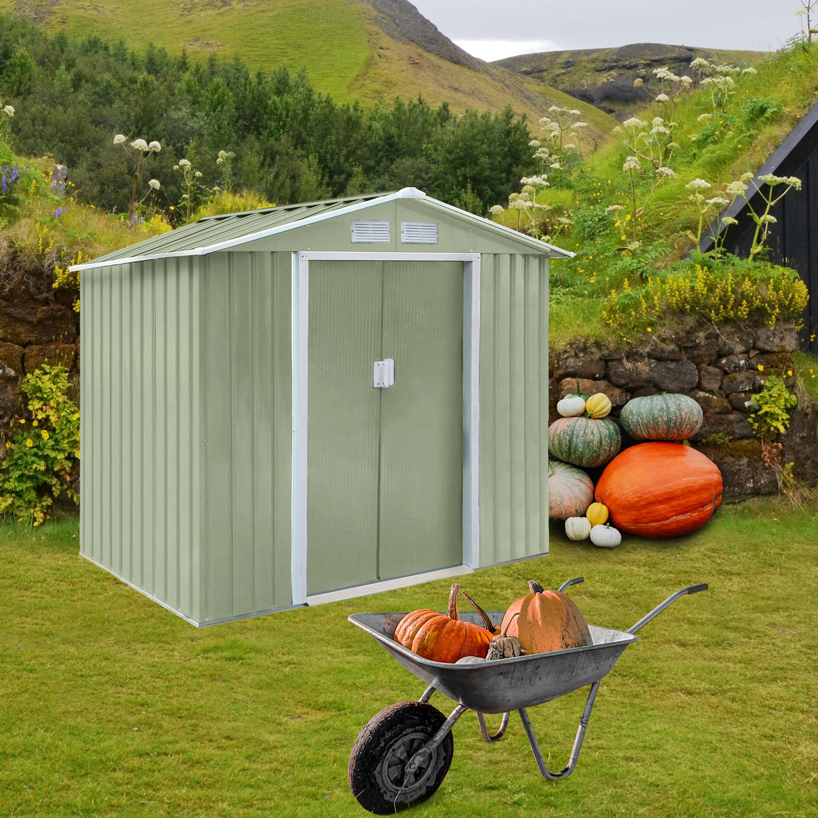 GERÄTEHAUS S100 Metall Grün - Grün, Metall (213/127/185cm) - HATTORO