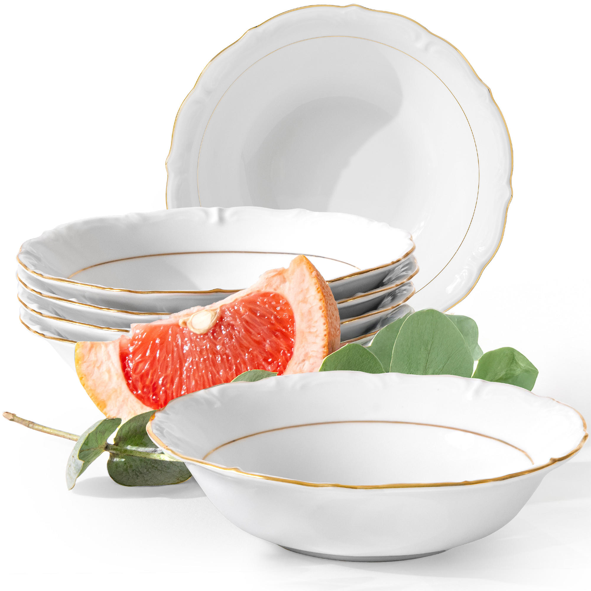 SALATSCHÜSSEL Chodziez MARIA TERESA 6-tlg Porzellan mit Goldrand, Weiß / Gold - Goldfarben/Weiß, Keramik (15cm) - KONSIMO®