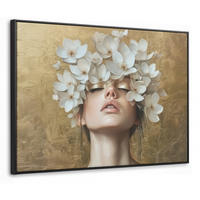 LEINWAND Bilder mit Rahmen - Gesicht - Blumen - Gold - Abstrakt - 100x70 - Goldfarben, Textil (100/70cm) - MuchoWow