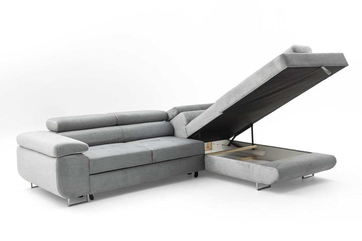 ECKSOFA WILD L Rechts Hellgrau - Chromfarben/Hellgrau, Holz/Textil (274/203cm) - Muffo