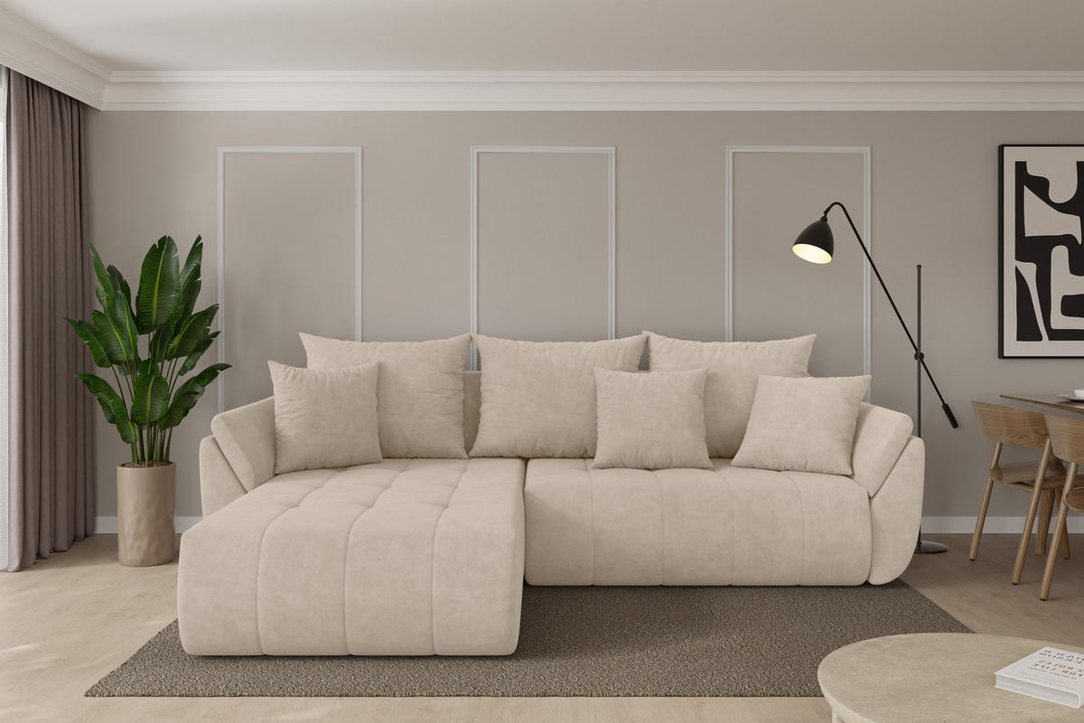 ROHOVÁ SEDAČKA s funkcí spaní, otoman vlevo TOKO-L 277x194x86 béžová velur - černá/Sahara, kompozitní dřevo/textil (277/194cm) - ALTDECOR