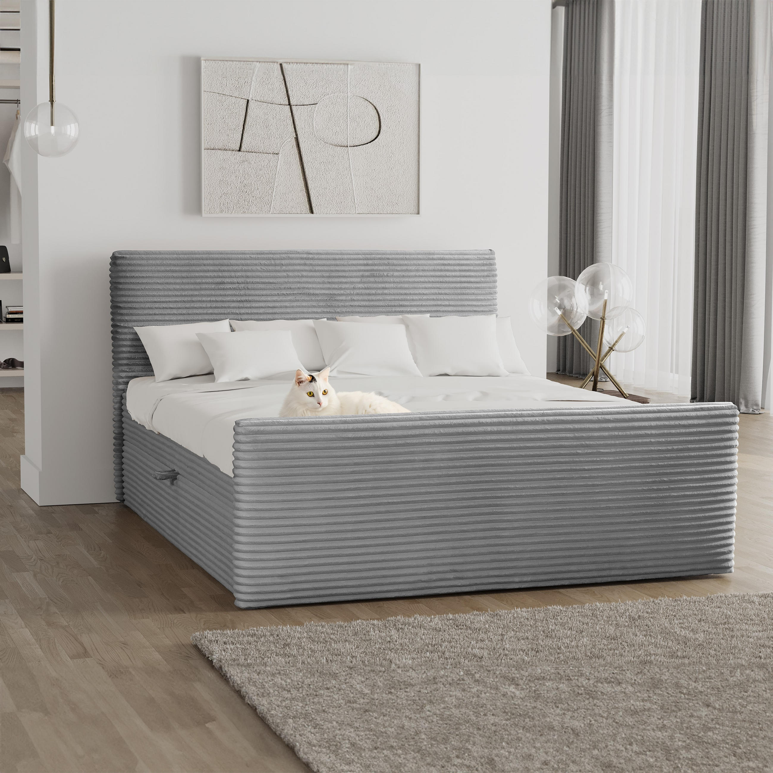 BOXBETT Mit Bettkasten Und Topper TRENTO Stoff Plüsch Cord 120x200 cm Hellgrau H2-Pocket - Hellgrau, Holz/Textil (120/200cm) - Kaiser Möbel
