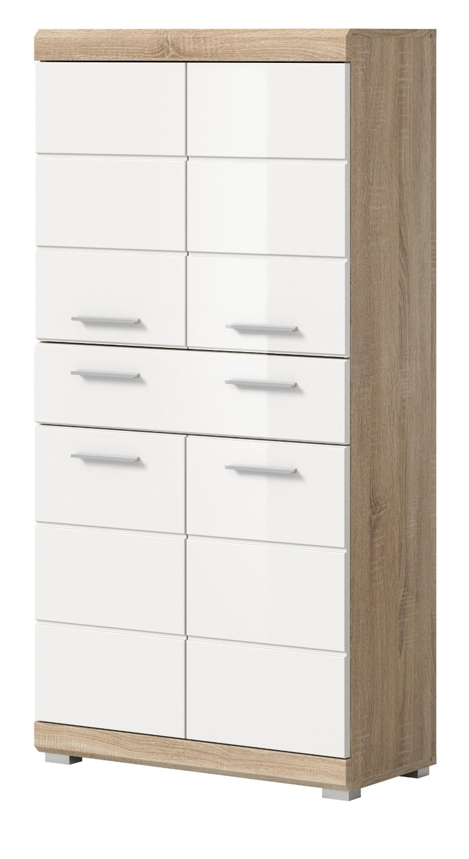 MIDISCHRANK weiß Hochglanz, Eiche 74 cm, Badschrank 4-türig - Weiß Hochglanz/Eichefarben, Holzwerkstoff/Kunststoff (74/141/31cm) - Inn.Furn