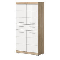 MIDISCHRANK weiß Hochglanz, Eiche 74 cm, Badschrank 4-türig - Weiß Hochglanz/Eichefarben, Holzwerkstoff/Kunststoff (74/141/31cm) - Inn.Furn