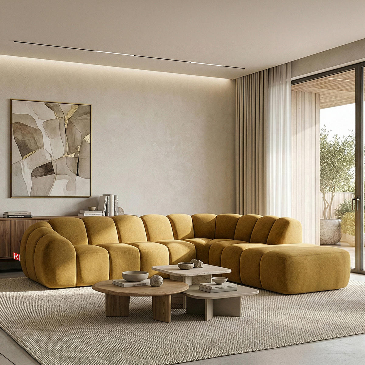 ECKSOFA RECHTS FLAVA, Honigfarben - Honig, Holz/Holzwerkstoff (310/274cm) - KONSIMO®