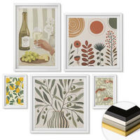 WANDBILDER 5er-Set - 50x50 cm & 20x30 cm & 40x60 cm Weißer Rahmen - Blumenmuster in Orange und Grün - Weiß, Kunststoff (40/60cm) - ArtPrintCave