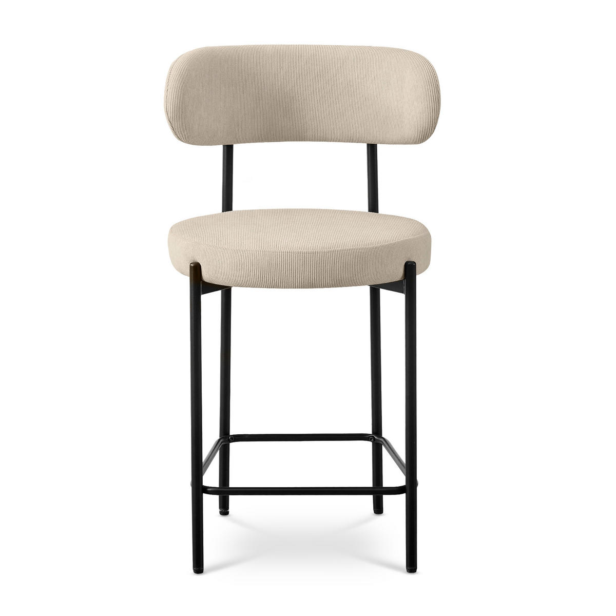 BARHOCKER 2er-Set H65cm, gepolstert aus beigem Cordsamt mit schwarzem Metallgestell IRIS - Beige/Schwarz, Textil/Metall (53.5/96/53cm) - Sicaan