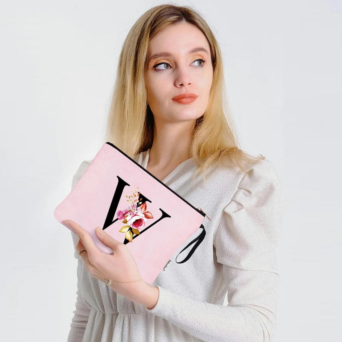 KULTURBEUTEL mit Initialdruck W Pink - Rosa, Textil (5/16/24cm)