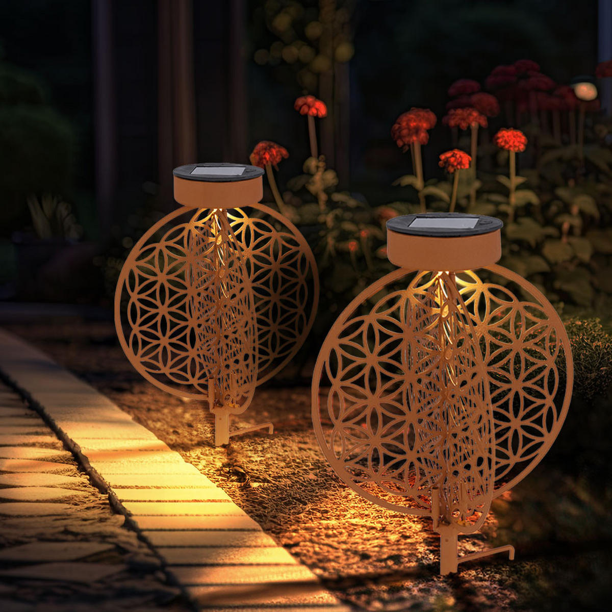 LED AUSSENLEUCHTE Lebensblume Rostfarben Braun - Braun, Metall (20/20/30cm)