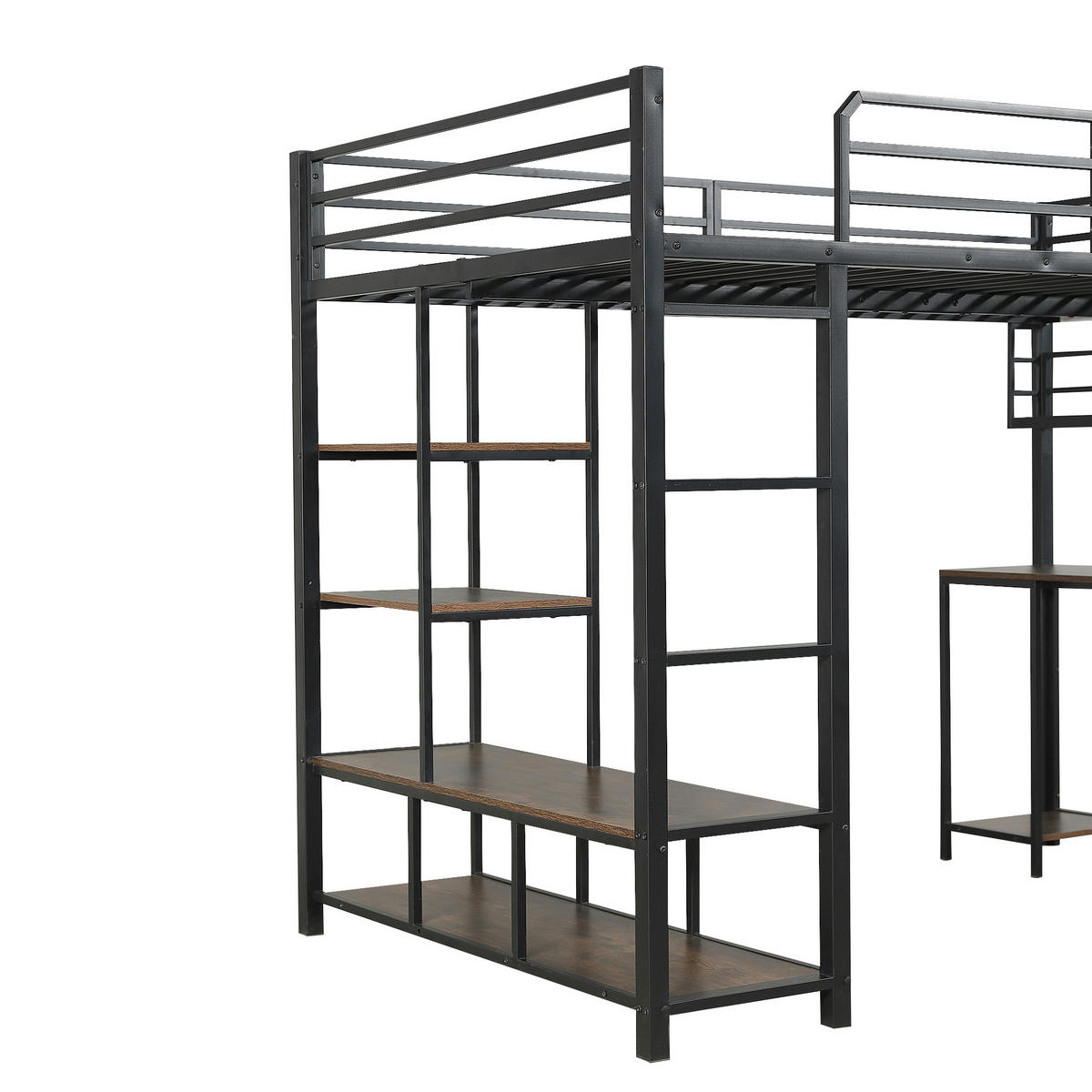 HOCHBETT 120/200 cm in Schwarz & Dunkler Walnuss mit Schreibtisch und Ablagefläche - Schwarz, Holzwerkstoff/Metall (120/200cm) - STILVORA