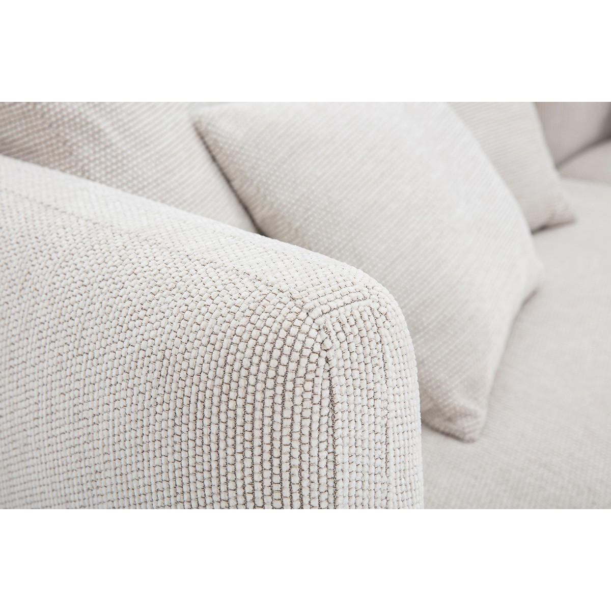DESIGNER-SOFA 3-4 Plätze aus Samteffekt Chenille-Stoff beige und verchromtem Metall IGLESIAS - Beige, Textil (112/70.5/242.5cm) - Miliboo