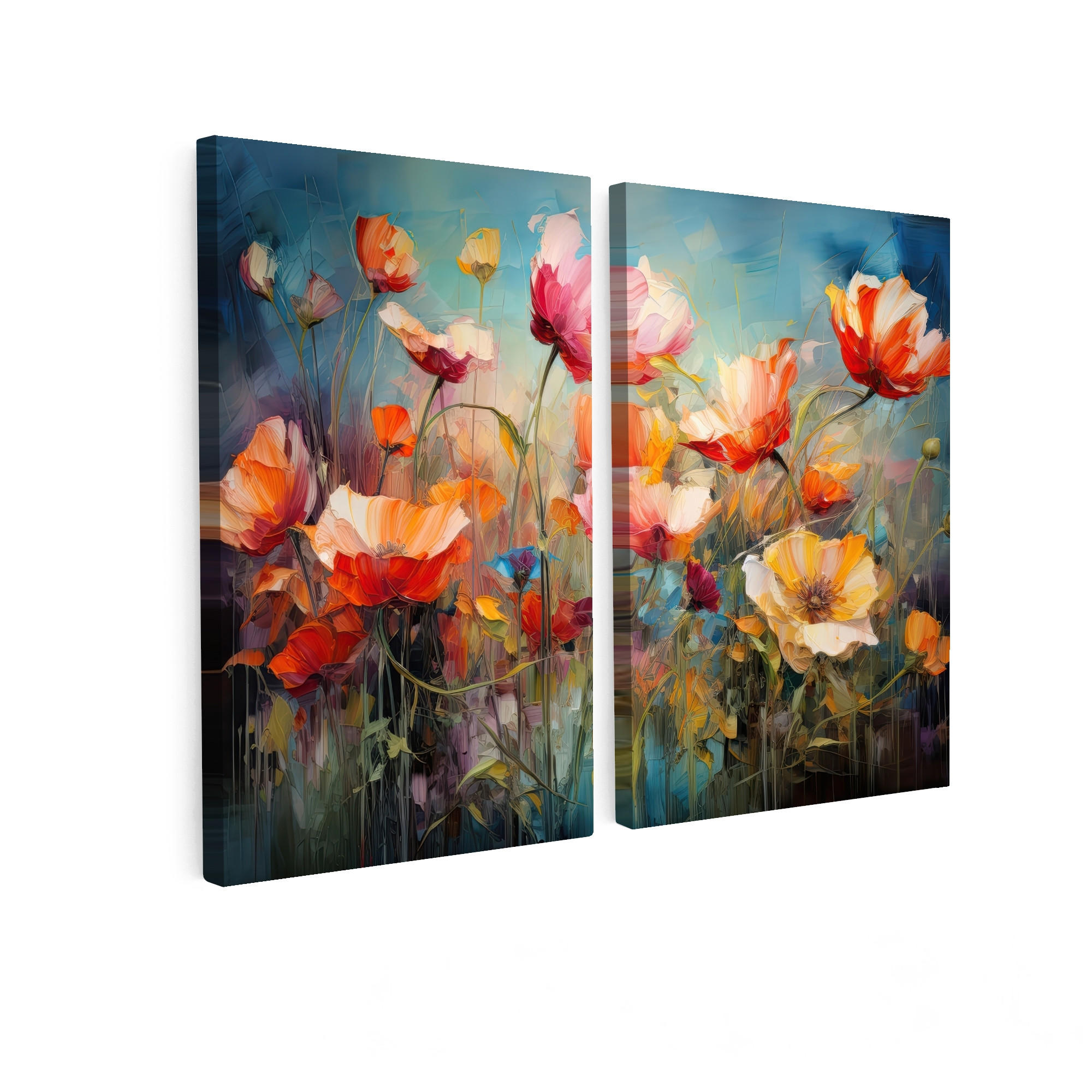MuchoWow OBRAZ NA PLÁTNĚ 2dílná sada Květiny - barevné - abstraktní 80x60 cm