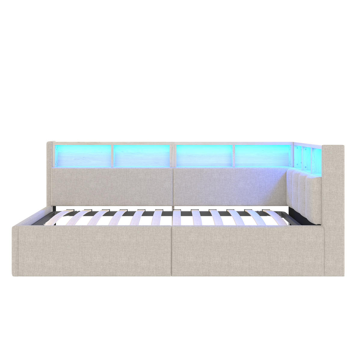 BETT 90/200 cm in Beige mit Stauraum und LED-Beleuchtung - Beige, Textil (90/200cm) - Flora Grace