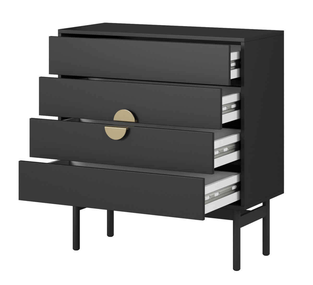 KOMMODE Stoon Schwarz 85,5 cm - Goldfarben/Schwarz, Holzwerkstoff/Metall (85.5/93/38cm) - Selsey