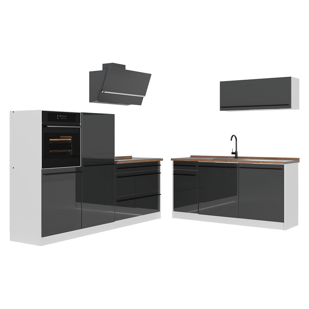 KUCHYŇSKÝ KOUT R-Line, Antracitový vysoký lesk/Bílá, 220 cm pracovná doska Dub Goldkraft - bílá/vysoce lesklá černá, kompozitní dřevo (220/143/60cm) - Vicco