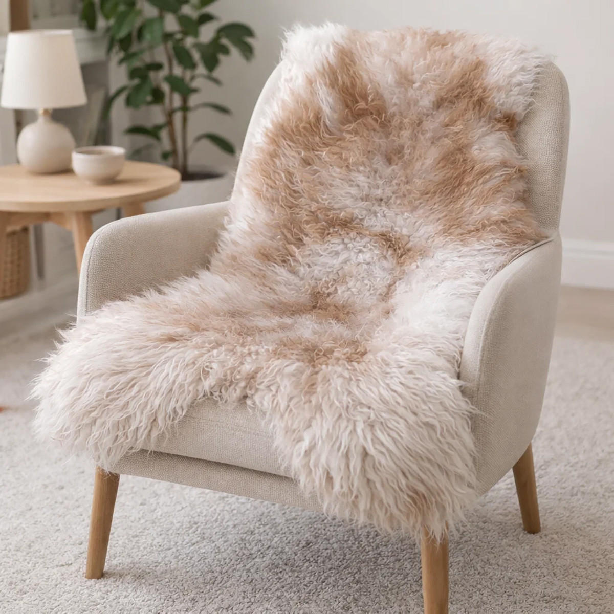 LAMMFELL Island hellgrau-braun lange weiche Wolle ca. 105 cm - Hellbraun/Hellgrau, Fell (55/105cm) - Provellus