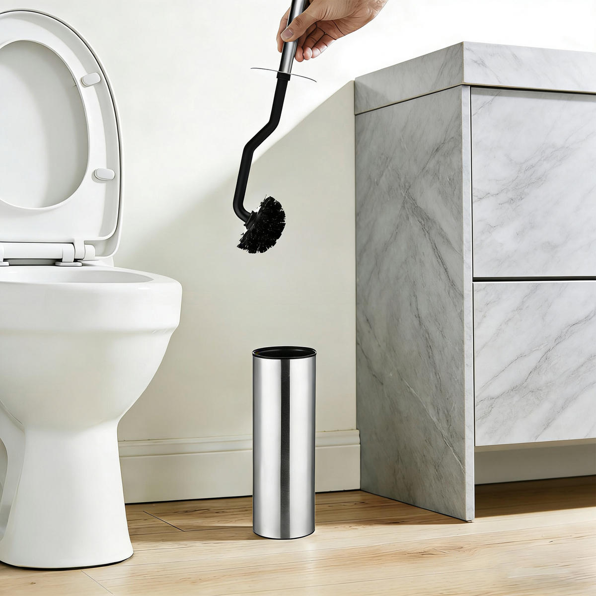 WC-BÜRSTE Silber mit Halter - Silberfarben, Kunststoff/Metall (9/36.5/9cm) - Relaxdays