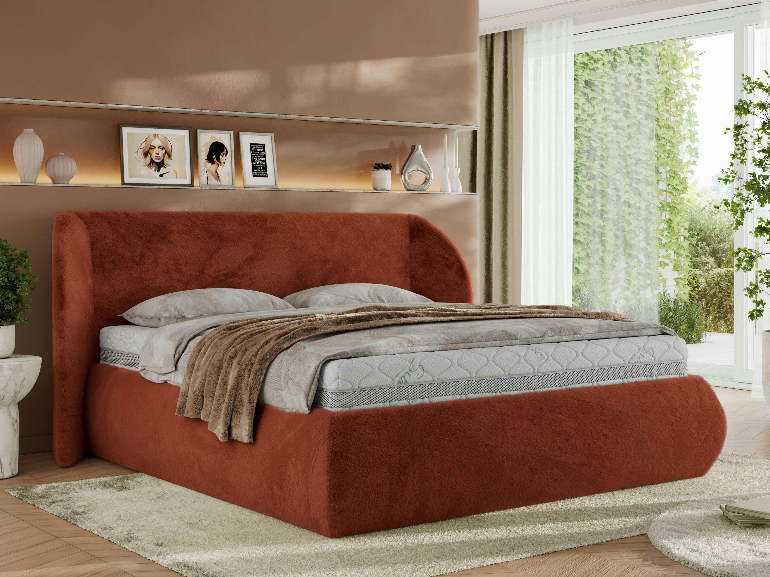 POLSTERBETT CAELA CLASSIC 180/200 - Orange Plüsch - ohne Matratze - Orange, Textil (180/200cm) - MKS