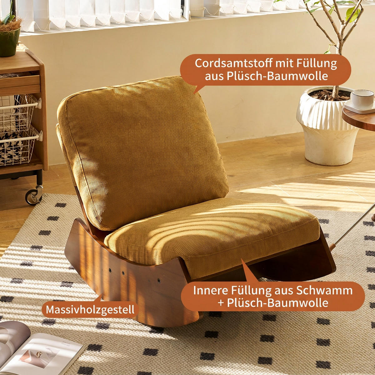 SCHAUKELSTUHL 2-teiliges Set Orange Cord - Orange, Textil (61.5/71.9/90cm) - Oxeza