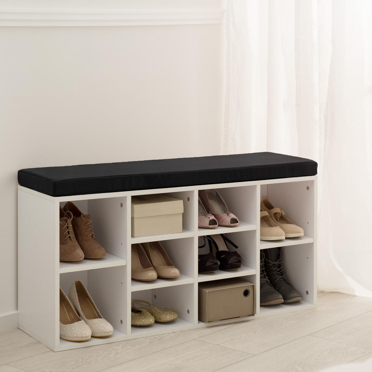 SCHUHSCHRANK Max,103,5 x 48 x 30 cm,schwarz/weiß - Schwarz/Weiß, Holz (30/48/103.5cm) - tectake