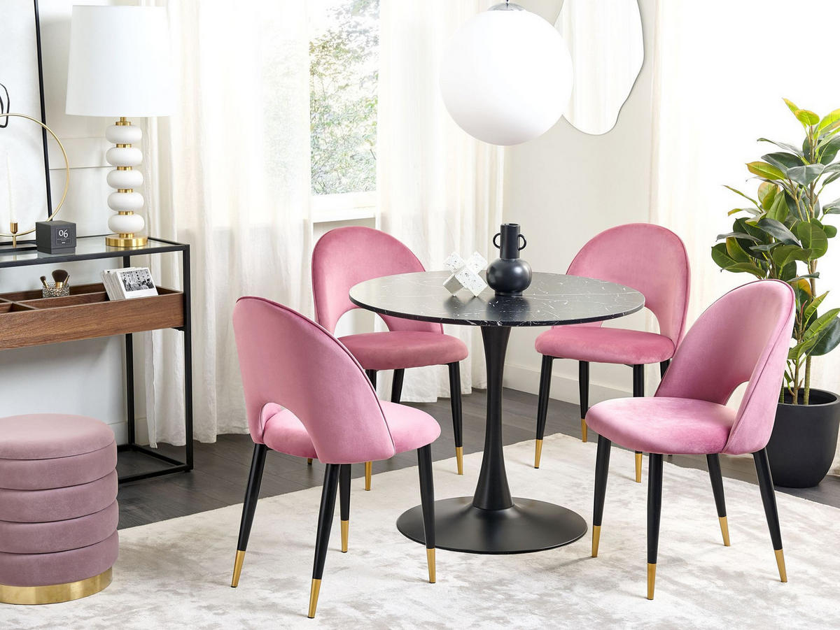 ESSZIMMERSTUHL 2er-Set Samtstoff Rosa Magalia - Pink, Textil/Metall (47/84/45cm) - Beliani