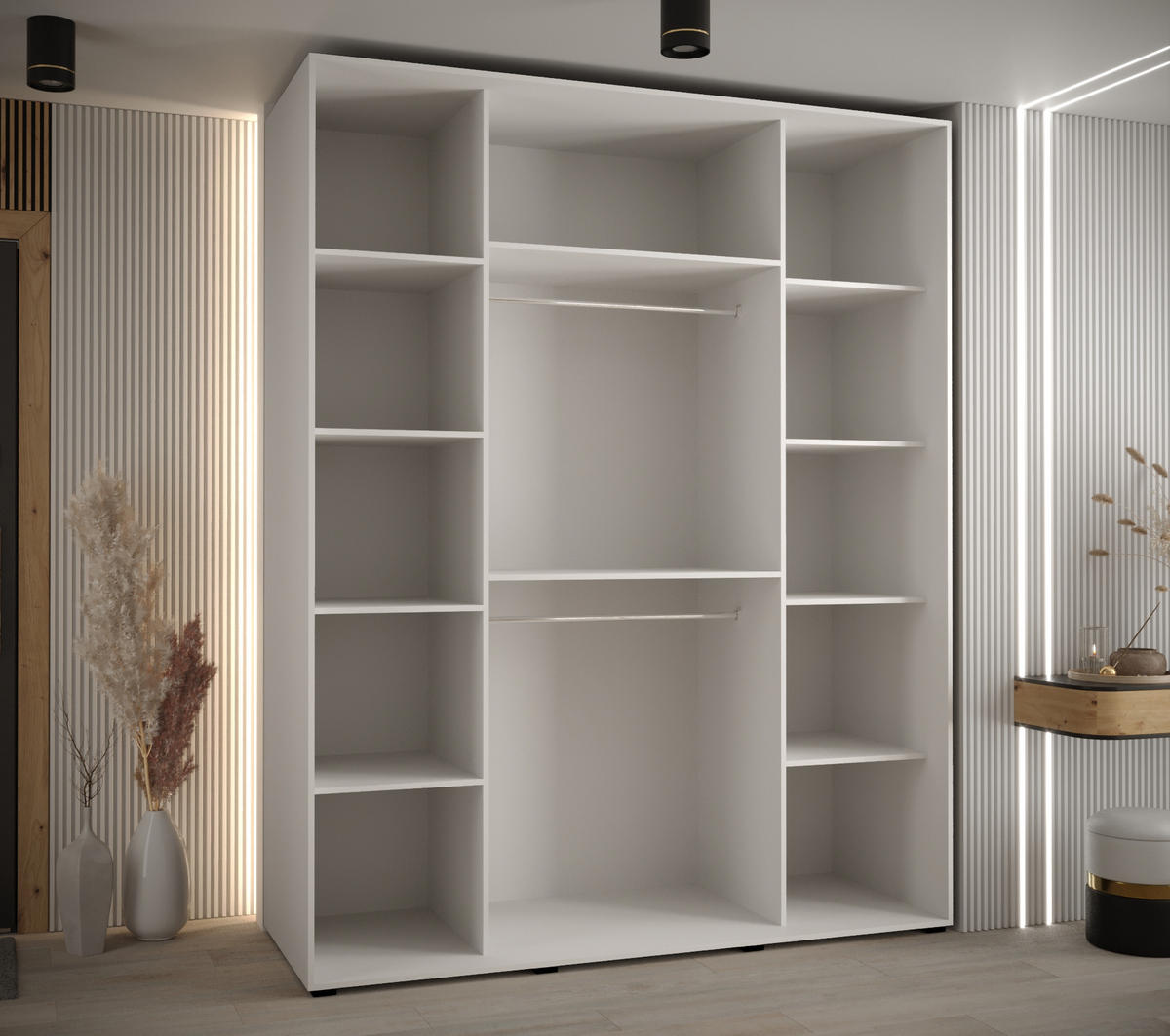 SCHWEBETÜRENSCHRANK 235,2/190/60 3-türig - Goldfarben/Schwarz, Holz/Metall (190/235/60cm) - Abiks Möbel