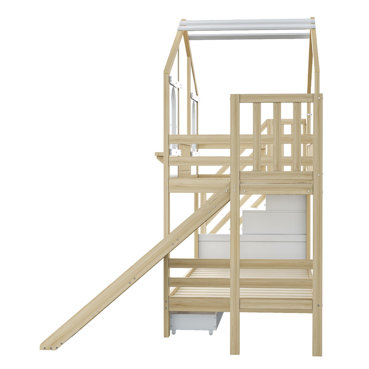 SPIELBETT 90/200 cm DE-01484, in Holzfarbe, mit Rutsche, Aufbewahrungsleiter und 2 Schubladen - Naturfarben, Holz (90/200cm) - ComfortXL