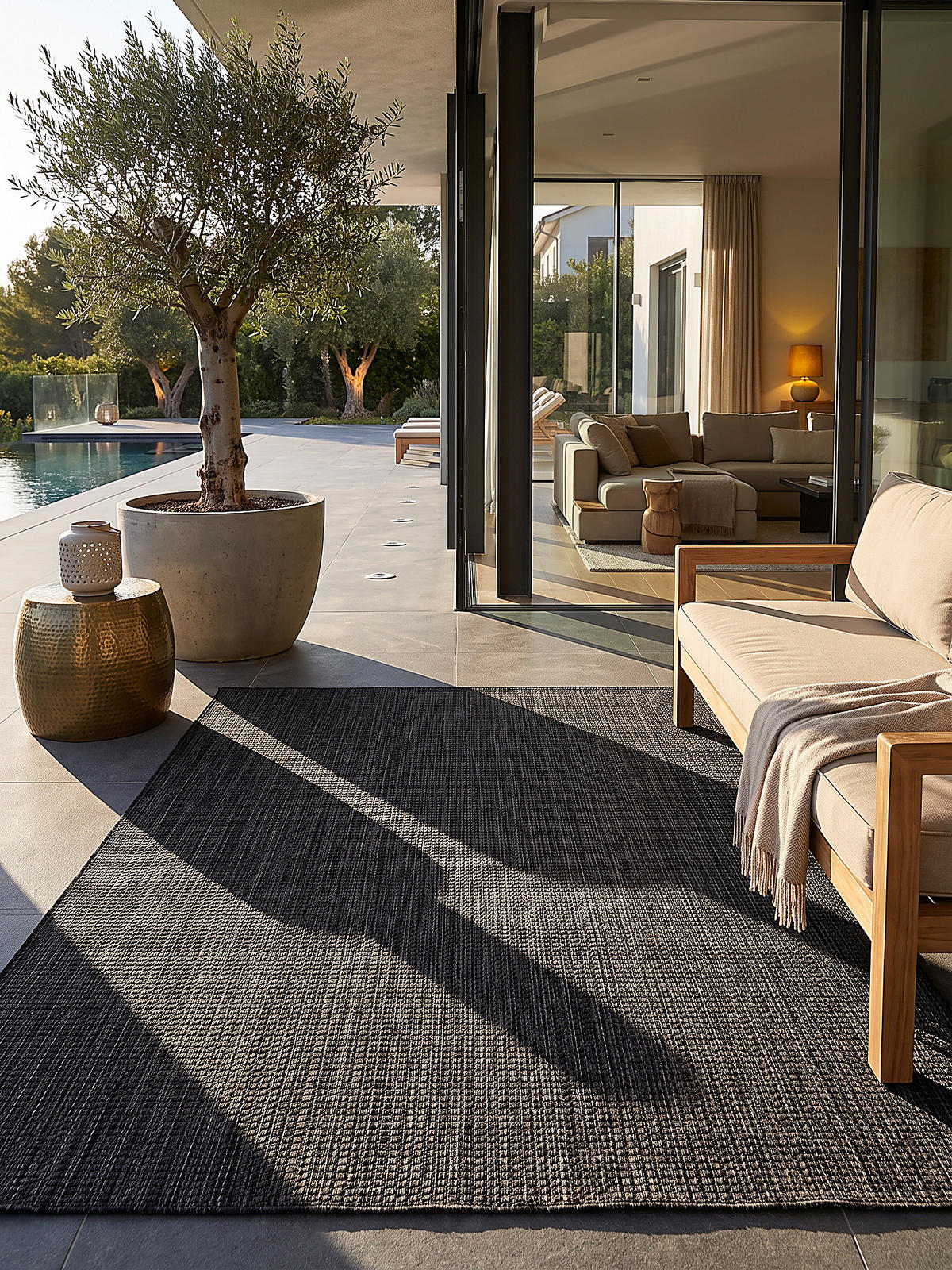 TEPPICH Flachgewebe, Outdoor, Fußbodenheizung-geeignet, VIGOLENO in Anthrazit, 280 x 370 cm - Anthrazit, Textil (280/370cm) - KADIMA DESIGN