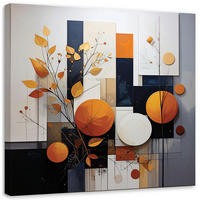 BILD auf Leinwand, Abstrakt Kreise Blätter beige orange - Orange, Textil (50/50cm) - Feeby