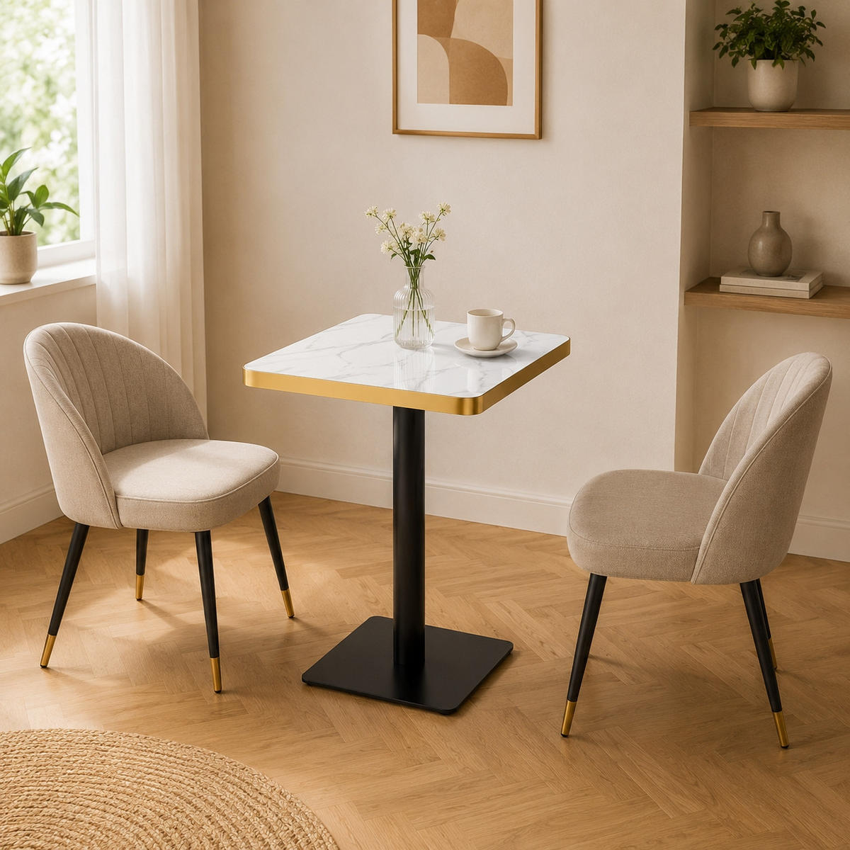 BARTISCH 60/60/74 cm mit Marmor-Optik DE-40031 Weiß - Weiß, Metall (60/60/74cm) - ComfortXL