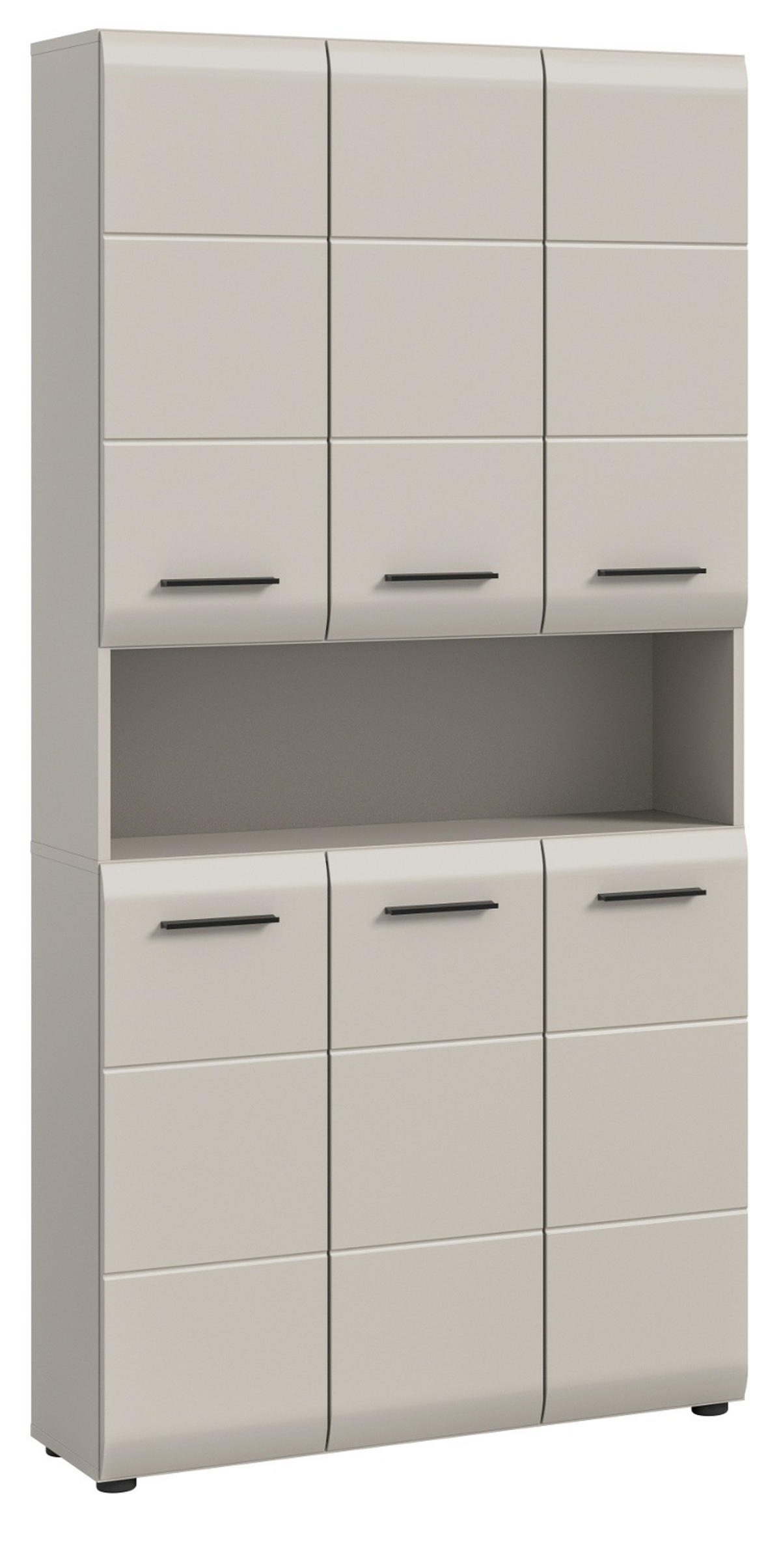 HOCHSCHRANK Kaschmir 90 x 185 cm, Badschrank XL 6-türig - Kaschmir/Schwarz, Holzwerkstoff/Kunststoff (90/185/30cm) - Inn.Furn